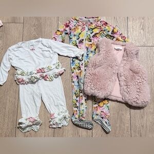 Floral and Pink Fleece Kids Matching Set